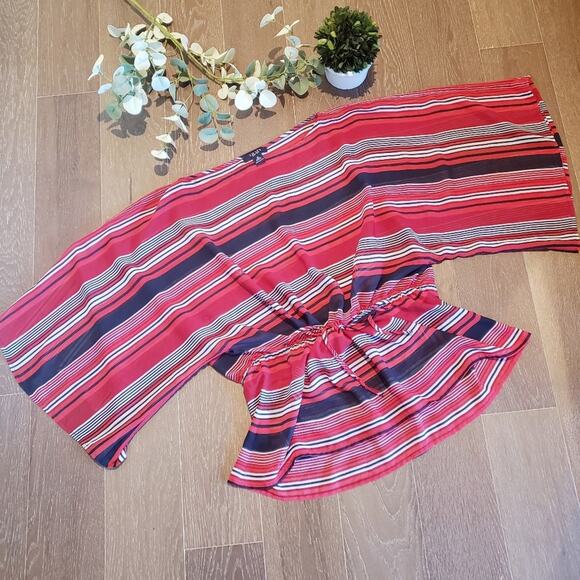 Red White and Blue Striped Top Medium Drawstring Cinched Waist - Picture 7 of 8